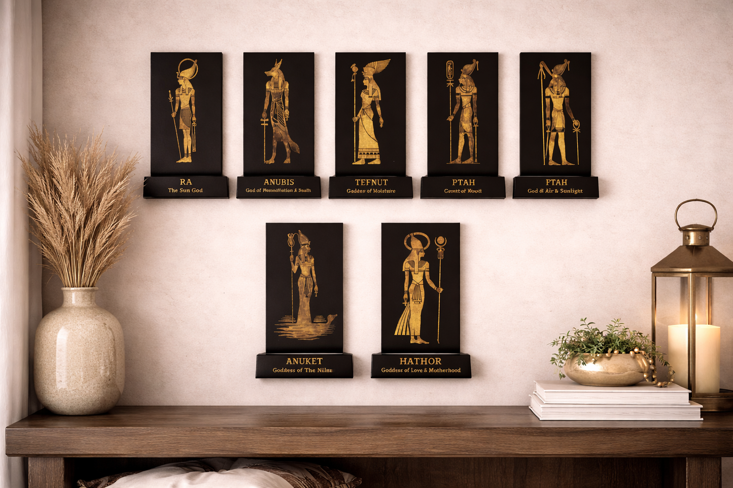 Egyptain God & Goddess 7 piece set - ANUBIS, ANUKET, HATHOR, PTAH, RA,SHU & TEFNUT
