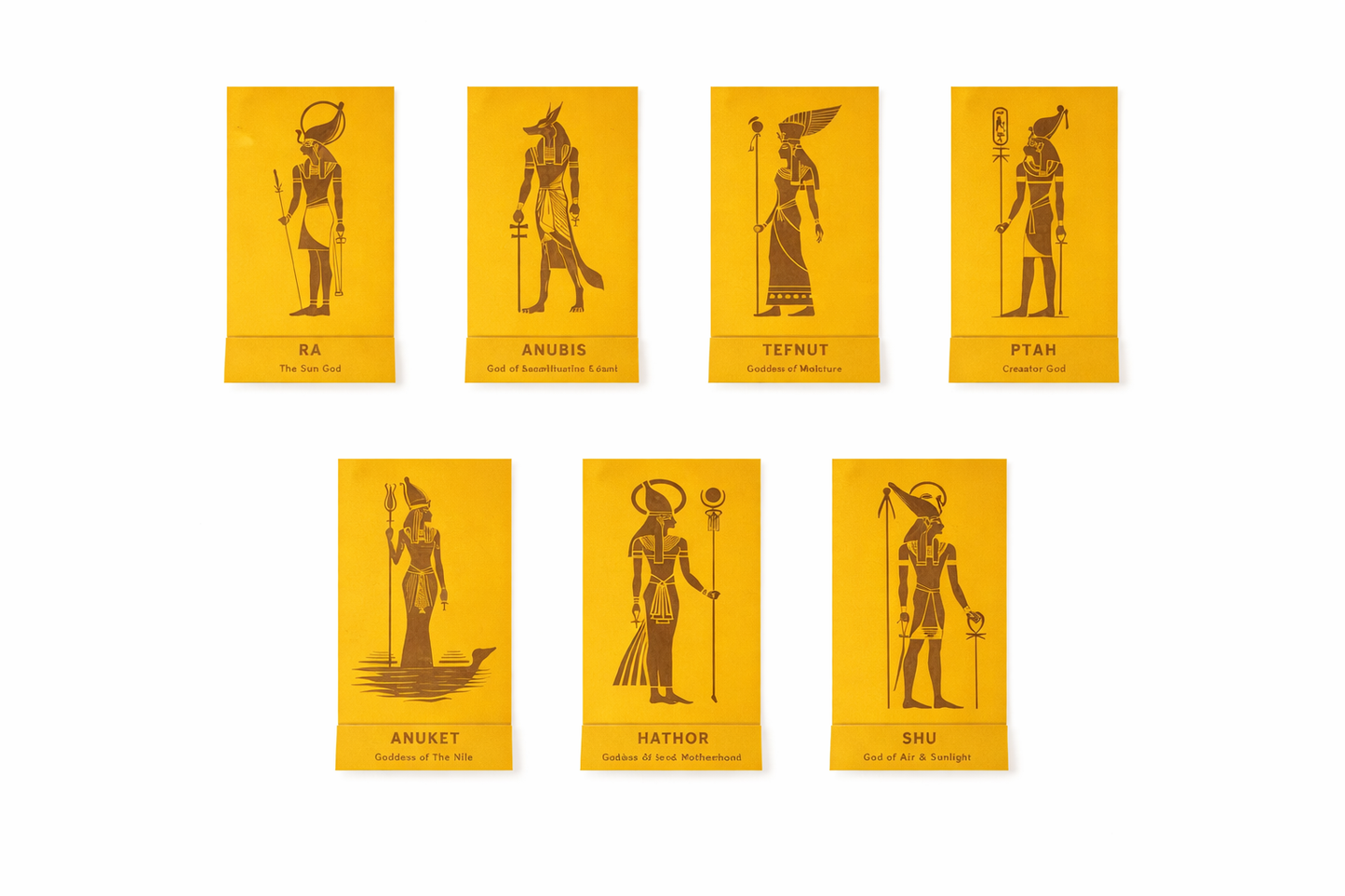 Egyptain God & Goddess 7 piece set - ANUBIS, ANUKET, HATHOR, PTAH, RA,SHU & TEFNUT