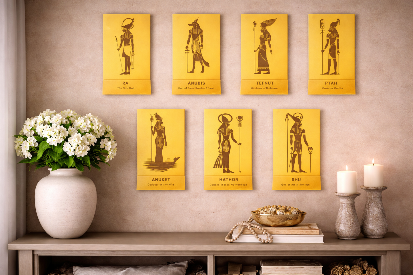 Egyptain God & Goddess 7 piece set - ANUBIS, ANUKET, HATHOR, PTAH, RA,SHU & TEFNUT
